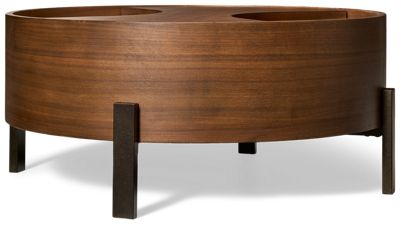Nova Coffee Table - Round Rotating Top - Inside Storage - Rich Walnut Finish - Black Metal Legs - Contemporary