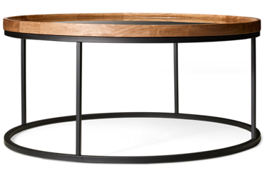 Noraluna Round Coffee Table - Modern Mixed Materials - Tempered Glass & Mango Wood