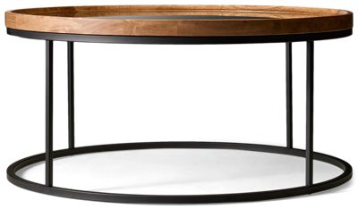 Noraluna Round Coffee Table - Modern Mixed Materials - Tempered Glass & Mango Wood