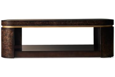 Langford Coffee Table - Open Bottom Shelf - Hidden Casters - Brushed Gold Detail