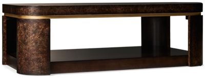 Langford Coffee Table - Open Bottom Shelf - Hidden Casters - Brushed Gold Detail