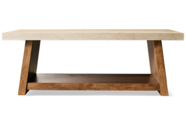 Brendalhouse Coffee Table - Open Bottom Shelf - Casters For Easy Mobility - Faux Cement Top - Solid Mango Hardwood - Contemporary Design