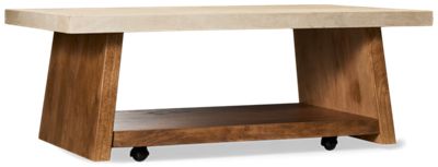 Brendalhouse Coffee Table - Open Bottom Shelf - Casters For Easy Mobility - Faux Cement Top - Solid Mango Hardwood - Contemporary Design