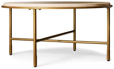 Alben Round Coffee Table - Chic Durability - Natural Marble Top - Asymmetrical X Support