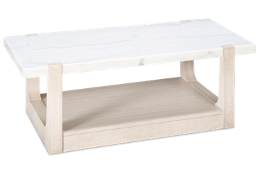 Newport Coffee Table - Imported Marble Top - Sun Bleached Ash Base - Hidden Casters