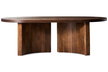 Korestone Oval Coffee Table - Natural Wood Graining - Curved Pedestal Base