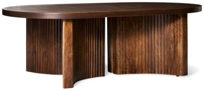 Korestone Oval Coffee Table - Natural Wood Graining - Curved Pedestal Base