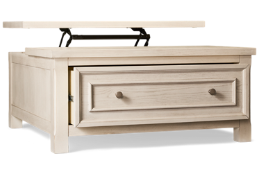 Robbinsdale Lift Top Coffee Table - 1 Storage Drawer - Chunky Square Legs - Modern Country Charm