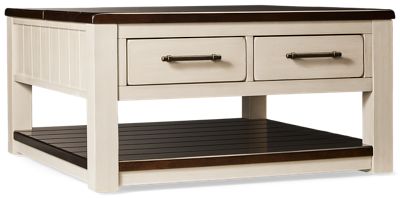 Darborn Lift Top Coffee Table - 2 Storage Drawers - Open Bottom Shelf - Two-Tone Finish - Casters - Modern Farmhouse