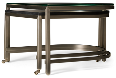 Hensley Nesting Coffee Table Set - Imported Marble & Glass Tops - Casters for Mobility - Chrome Finish