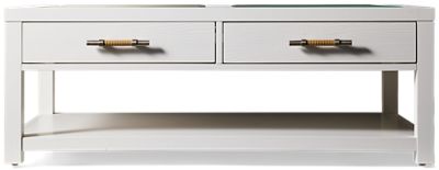 Rosalie Rectangular Coffee Table - Coastal Charm - Glass Top - Two Storage Drawers - Open Shelf - Convenient Casters