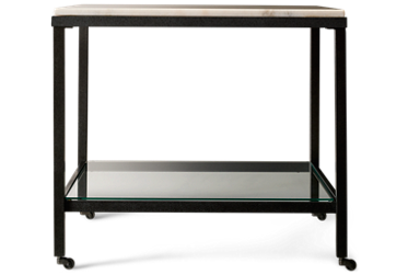 Whitman End Table - Imported Marble Top - Glass Open Shelf - Casters for Easy Mobility