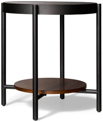 Felix End Table - Fixed Wooden Bottom Shelf - Smoky Black Glass Top - Metal Frame - Mid-Century Modern