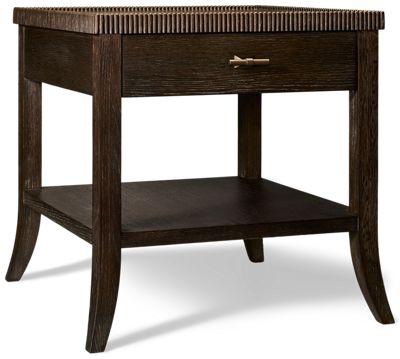 Montclair Cocoa End Table - 1 Storage Drawer - Open Shelf - Starburst Parquet Wood Top - Fluted Edge Details - Rich Brown Finish