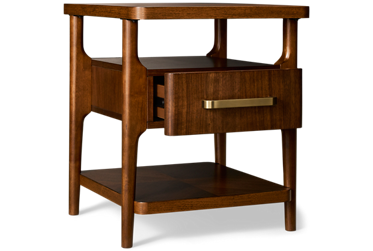 Delia End Table - 1 Storage Drawer - Brushed Brass Drawer Pull - Warm Walnut Finish