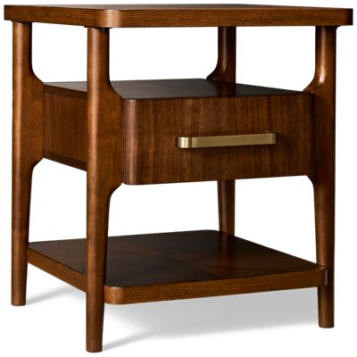 Delia End Table - 1 Storage Drawer - Brushed Brass Drawer Pull - Warm Walnut Finish
