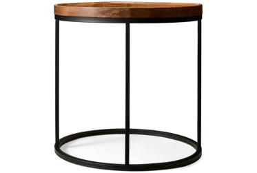 Noraluna Round End Table - Modern Mixed Materials - Tempered Glass & Mango Wood