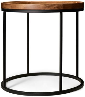 Noraluna Round End Table - Modern Mixed Materials - Tempered Glass & Mango Wood