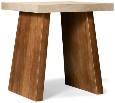 Brendalhouse Square End Table - Faux Cement Top - Solid Mango Hardwood - Contemporary Style
