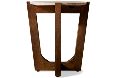 Tanidore Round End Table - Bold Natural Marble Top - Sculptural Design