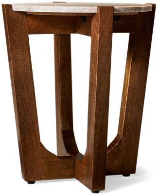 Tanidore Round End Table - Bold Natural Marble Top - Sculptural Design
