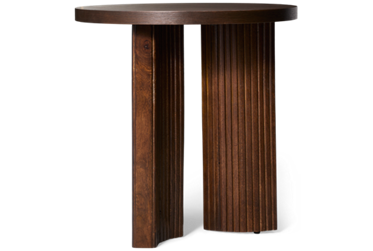 Korestone Round End Table - Natural Wood Graining - Curved Pedestal Base