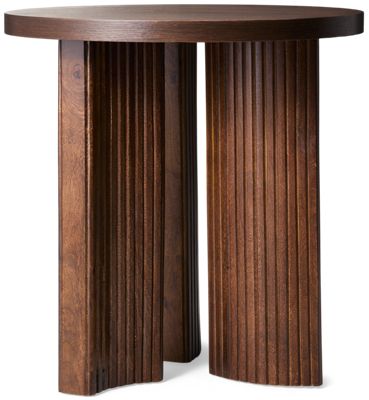 Korestone Round End Table - Natural Wood Graining - Curved Pedestal Base