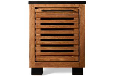 Kallari Chairside Table - Slatted Door - Spacious Storage Shelf - Sleek Metal Pull
