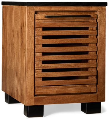 Kallari Chairside Table - Slatted Door - Spacious Storage Shelf - Sleek Metal Pull