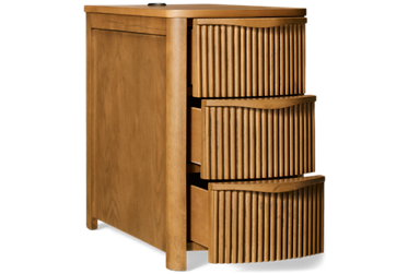 Camdill Chairside Table - 3 Storage Drawers - Integrated USB Charging Ports - Hardwood Solids & Veneers - Contemporary