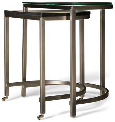 Hensley Nesting End Table Set - Imported Marble & Glass Tops - Casters for Mobility - Chrome Finish