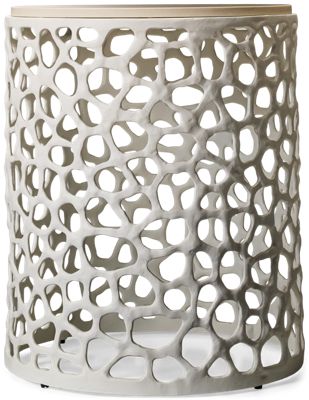 Oasis Coral Side Table - Coastal-Inspired Design - Filigreed Coral Frame - Durable Quartz Top - Lightweight Cast Aluminum Base