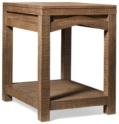 Westvale Chairside Table - One Open Storage Shelf - Thick Planked Top - Solid Pine - Rustic Modern Farmhouse
