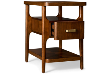 Delia Chairside Table - 1 Storage Drawer - Brushed Brass Drawer Pull - Warm Walnut Finish