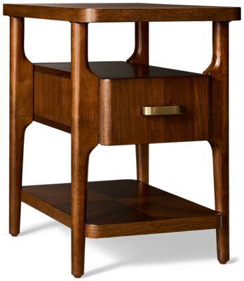 Delia Chairside Table - 1 Storage Drawer - Brushed Brass Drawer Pull - Warm Walnut Finish