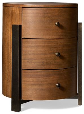 Nova Round Chairside Table - 3 Storage Drawers - Rich Walnut Finish - Black Metal Frame - Contemporary