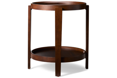Walnut Park Round Chairside Table - Bottom Shelf Storage - Walnut Veneer - Modern Minimalist