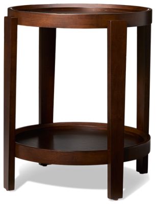 Walnut Park Round Chairside Table - Bottom Shelf Storage - Walnut Veneer - Modern Minimalist