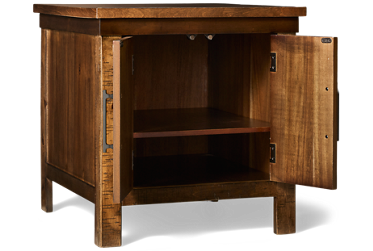 Moriville End Table - 2 Storage Doors - Antique Bronze-Finish Pulls - Rustic Style