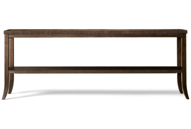 Montclair Cocoa Console Table - Open Bottom Shelf - Starburst Parquet Wood Top - Fluted Edge Details - Rich Brown Finish