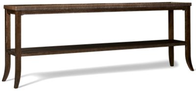 Montclair Cocoa Console Table - Open Bottom Shelf - Starburst Parquet Wood Top - Fluted Edge Details - Rich Brown Finish