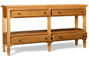 Birchaven Brindle Console - Elegant Transitional Design - 4 Storage Drawers - Aged Pewter Hardware - Open Shelf Storage