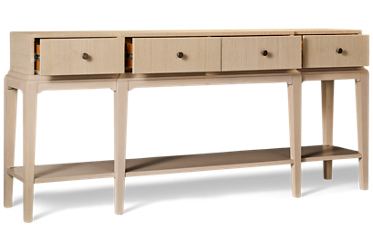 Birchaven Meadow Console Table - 4 Storage Drawers - Open Bottom Shelf - English Dovetail Drawers - Modern Coastal