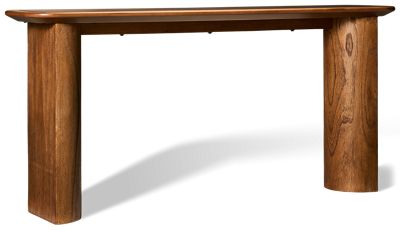Dontayne Console Table - Faux Cement Inset Top - Double Plinth Base - Warm Brown Finish