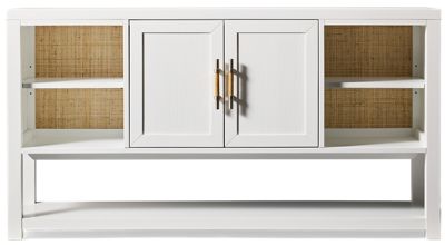 Rosalie 2 Door Console - Adjustable Shelves - Natural Woven Back Panels - Open Bottom Shelf - Contemporary Storage