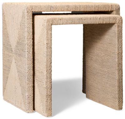 Oasis Abaca Nesting Table Set - Coastal Modern Design - Space Saving & Versatile - Natural Abaca Wrapping