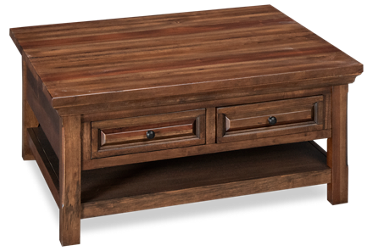 Hill Crest Square Coffee Table - 2 Storage Drawers - Open Bottom Shelf
