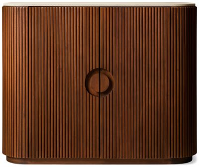 Kindred Cabinet - Faux Stone Top - Two Fluted Doors - Carved Detailing - Interior Shelves - Modern Aesthetic