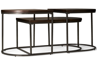 Vanmore 3 Piece Nesting Coffee Table Set - Contemporary - Rounded End Coffee Table - 2 Matching End Tables - Nesting Functionality - Dark Bronze-Tone Metal Frame