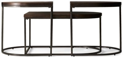Vanmore 3 Piece Nesting Coffee Table Set - Contemporary - Rounded End Coffee Table - 2 Matching End Tables - Nesting Functionality - Dark Bronze-Tone Metal Frame